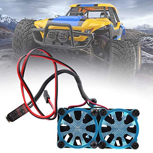 Radiatore del motore, doppia ventola di raffreddamento del motore RC Ricambi di aggiornamento del radiatore del regolabile Compatibile con 1/10 RC Car(Blu)
