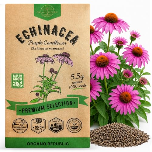 Organo Republic Echinacea Seeds Pack 5.5 G - Over 1000 Non-GMO Heirloom Echinacea Seeds for Planting Herbs in Individual Seed Packet, Herbs Seeds for Planting Home Garden Indoor & Outdoor Gardening