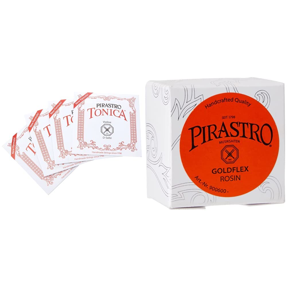 Pirastro412021 Tonica 4/4 Violin String Set, Medium Gauge with Ball End E & Violin Rosin Goldflex, Handcrafted Quality for Professional and Student Violin Players, Premium Rosin