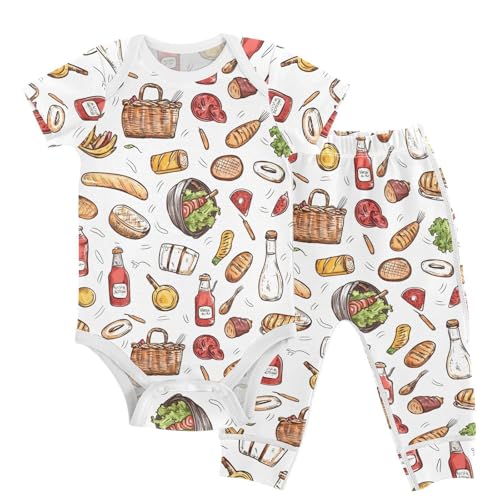 vvfelixl Picnic Barbecue Food Baby Layette Sets,Baby Bodysuits Set Unisex Short Sleeve Babys Pants Sets 9-12M