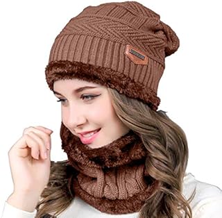 Kyowoll Unisex Winter Thermal Beanie Hat and Circle Scarf Set Knitted Beanie Circle Loop Infinity Scarfs Neck Warmer Ski Snowboard Warm Winter For Men Women