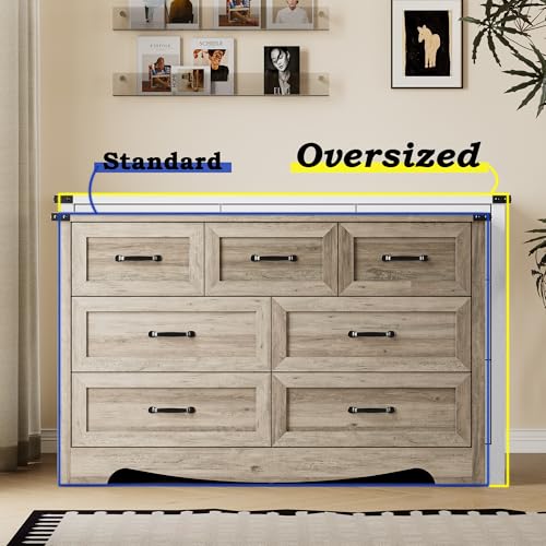 Image of BORNOON 7-Drawer Dresser for Bedroom, Modern Wooden Chest of Drawers with Metal Handles, Anti-Tipping Design, Sturdy and Stable Storage Organizer for Living Room, Entryway, Home Office