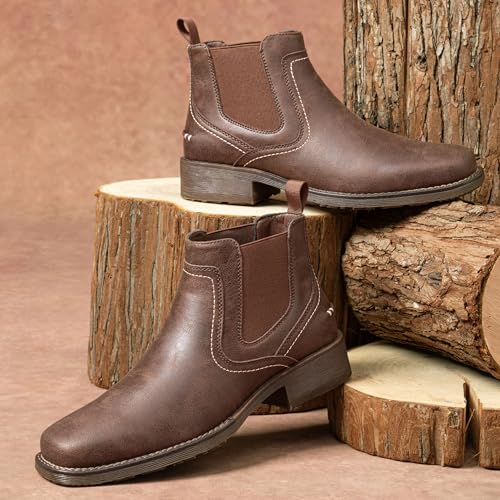 Image of Jousen Chelsea Boots Men Square Toe Ankle Mens Dress Boots Casual Slip On Boots for Men