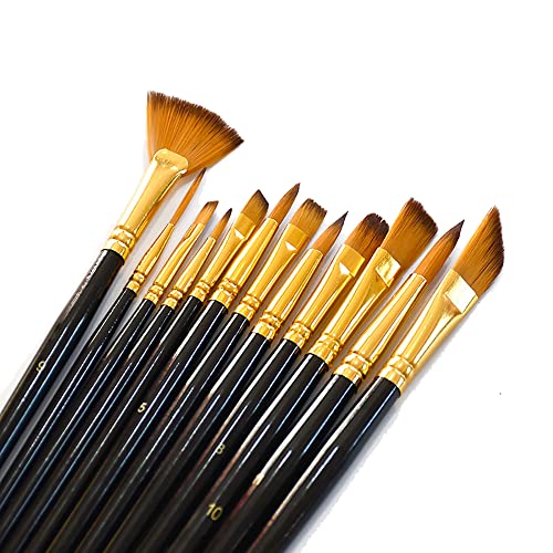 Jowoart Multi-Functional Watercolor Gouache 12 Pcs Short Wood Rod Oil Painting Brush Set Art Tool Two-Tone Nylon Hair Acrylic Materials thumb #1