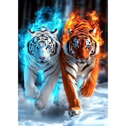 TOSTOG Diamond Painting Kit Adulte,Diamant Painting Images Ronde Diamond Peinture Diamant Adulte,Deux Tigres 5D DIY Cristal Débutant Art Set pour Décoration...