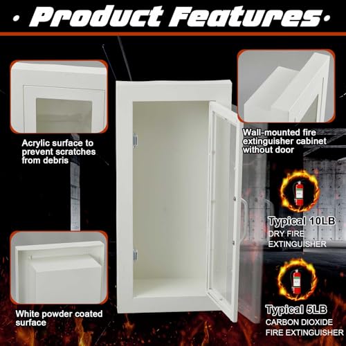 Image of Zonon 2 Pcs Semi Recessed Fire Extinguisher Cabinet Box Steel Recessed Wall Cabinet, Magnetic Door with Handle, Acrylic Window, 2.5 Inch Trim, for 2.5 /5 /10 lb Dry Chemical Fire Extinguisher (White)