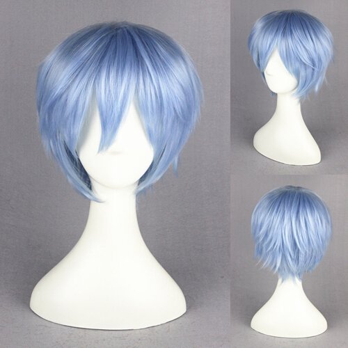 Prettybuy 12" Synthetic Blue Hair Short Straight Layered Wig with Bangs Wig Heat Resistance Fiber Wig for Daily Use, Cosply, Parties and Halloween