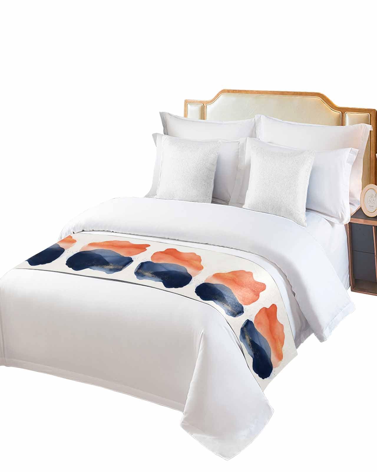 Navy Blue Abstract Art Bed Runner for Full/Queen Size, Modern Art Geometric Aesthetics Bedspread Protector Slipcover Bed Scarf for Foot Runners & Scarves for Bedroom Hotel Wedding Room 83x20 Inches