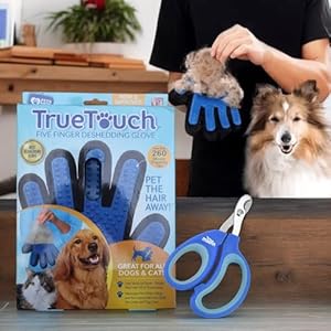  Grooming-Glove-Gentle-Grooming-Gloves-Bundle-With-Moofin-Pet-Nail-Clipper-Five-Finger-Deshedding-180-Soft-Silicone-Tips-Pet-Grooming-Gloves-For-Dogs-Cats-Pack-Of-2