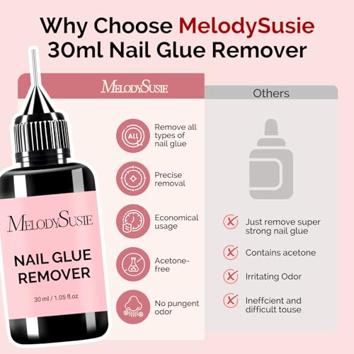 Image of MelodySusie 2PCS Nail Glue Remover for Press on Acetone Free Nail Polish Remover Multi-Functional Remover for Nails Tips Gentle Glue Remover for Gel x Nails for Home Salon 30ML