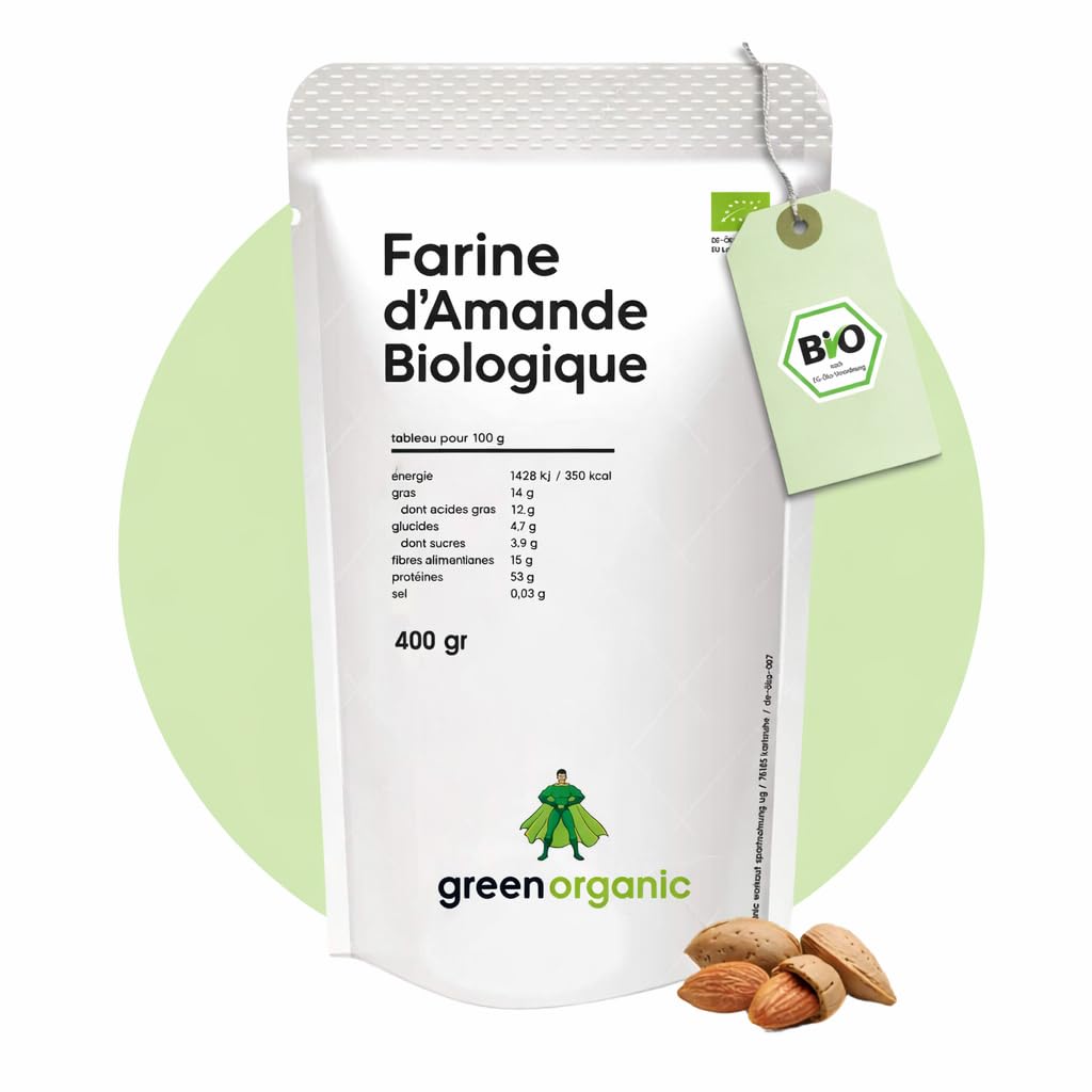 Farine d’amandes bio déshuilée, blanchie, lower carb, sans gluten, végane, riche en fibres – 400 g | GreenOrganic