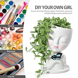 Face Planter Pots Head for Indoor Outdoor Plant with Butterfly, Succulent Planter with Drainage Hole Cute Lady Face Flower Pots (White) Face Planter Pots Head for Indoor Outdoor Plant with Butterfly Succulent Planter with Drainage Hole Cute Lady Face Flower Pots White