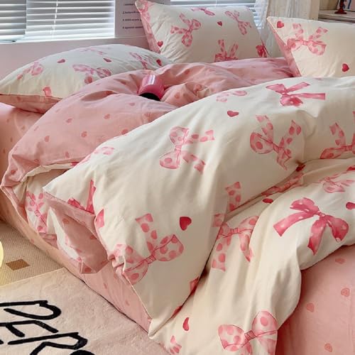 Lanqinglv Bettwäsche 155x220 Mädchen Rosa Schleifen Kinder Wendebettwäsche – Ansicht 4