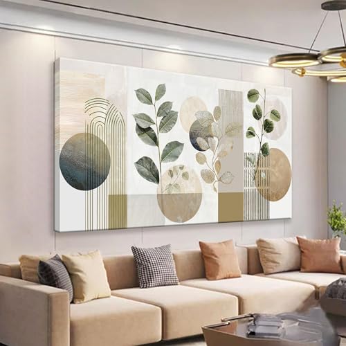 Image of Boho Green Wall Art Mid Century Canvas Wall Art Decor Set Bohemian Abstract Wall Decor Modern Geometric Wall Painting Neutral Botanical Art Print Picture Living Room Bedroom Office Artwork 24 inchX 48 inch
