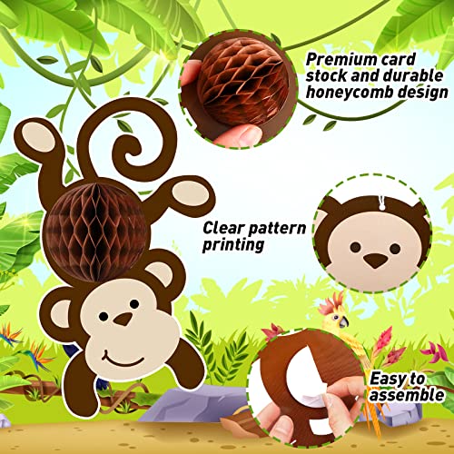 Image of Kanayu 12 Pcs Monkey Cutouts Jungle Party Decorations Honeycomb Monkeys Birthday Party Supplies Paper Safari Hanging Banner Wall Decor for Birthday Baby Shower Room Decor