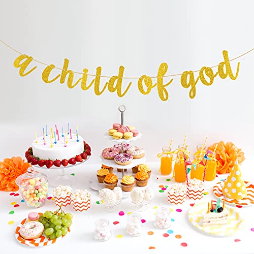 Gold Glitter A Child Of God Banner - Communion Party Sign,God Bless Bunting, Baptisim Christening - First Baby Shower Decoration Supplies #TOP4