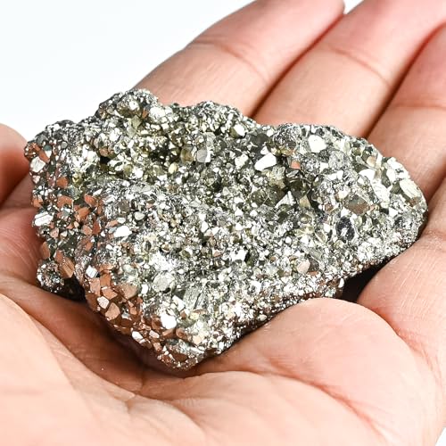 Image of HindCraft Pyrite Stone Original - 40 to 80 Grams, Powerful Crystal for Manifestation, Energy Healing & Wealth - Natural & Authentic Mineral Specimen, Gemstone for Wealth Attracts Money Magnet Reiki