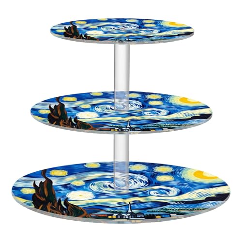 PYBUG Starry Night 3 Tier Acrylic Cupcake Stands Tower,Dessert Table Display Set for Tea Party,Wedding,Birthday, Baby Shower