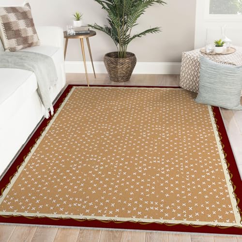 Tapis marron clair vintage au tissage moderne de haute densité