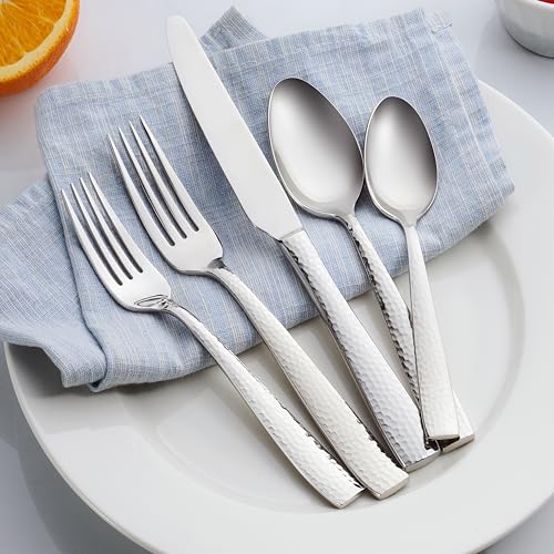 Image of Hudson Essentials 40-Piece Hammered Stainless Steel 18 /10 Flatware Silverware Set, Service for 8 (40-Piece Set)