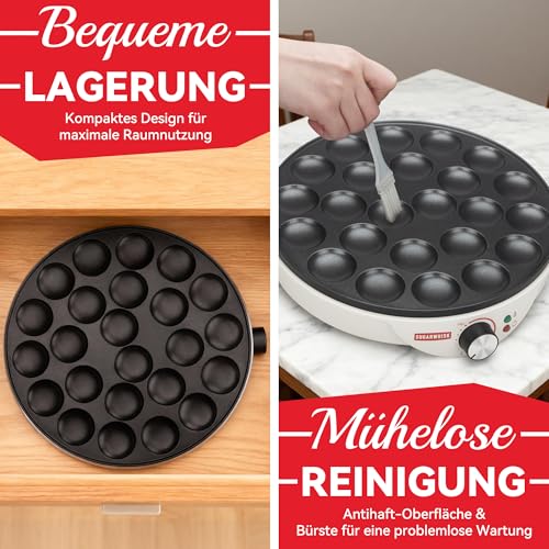 Foto von SugarWhisk 24-Fach Mini-Pfannkuchen-Maschine, Elektrische Aebleskiver- und Poffertjes-Herstellungspfanne, Dänische Pfannkuchen-Maschine, Cake-Pop-Hersteller, Holländische Pfannkuchen-Maschine, weiß
