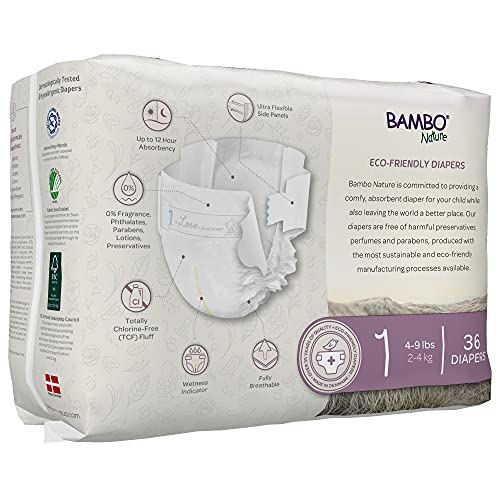 Image of Bambo Nature Hypoallergenic Dream Baby Diapers, Premium Eco-Labeled Sustainable Diapers, Enhanced Leakage Protection, Totally Chlorine-free, Skin Friendly, and Super Absorbent - Size 1 (108 Count) | Eco-Labeled Diapers, Enhanced Leakage Protection, Totally Chlorine-free, Skin Friendly