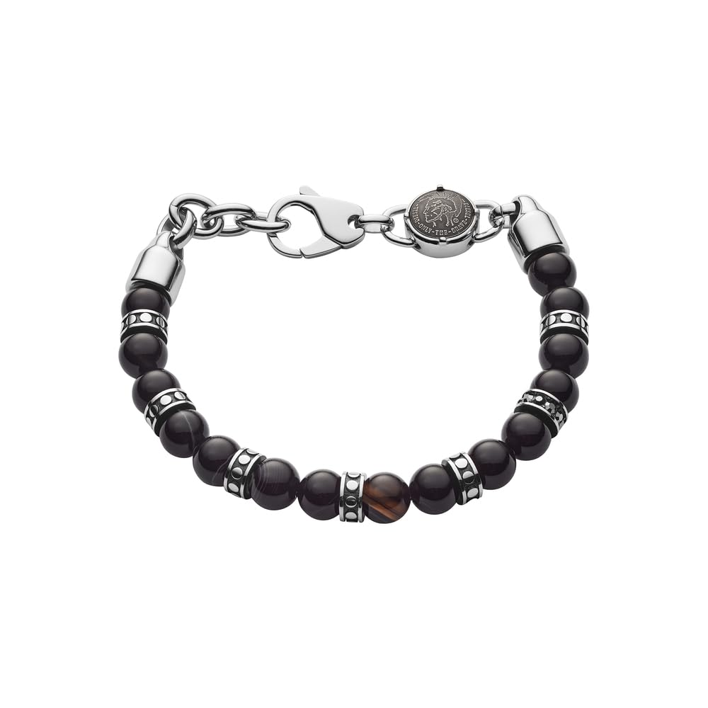 Diesel Hombre Rasp Negro Silicona Reloj y Piedras Semipreciosas Pulsera, Set