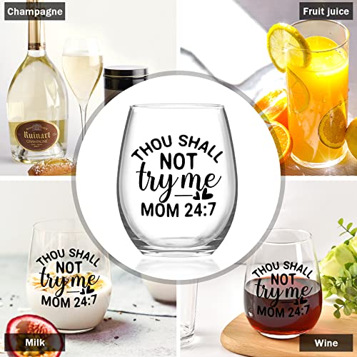 Futtumy Mom Gift, Thou Shall Not Try Me Mom Stemless Wine Glass 15Oz, Funny Wine Glass For Women Mom Mother, Special Wine Gift For Mother’s Day Birthday Christmas #TOP5