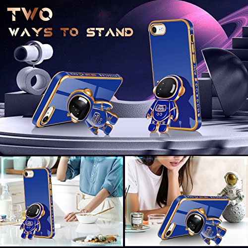 Coralogo For Iphone Se 2022/2020/8/7 Case Astronaut Cute For Women Girls Girly Unique Roya Blue Phone Cases With Astronaut Hidden Stand Kickstand 6D Design Cover For Iphone 7/8/Se 4.7 Inch #TOP2