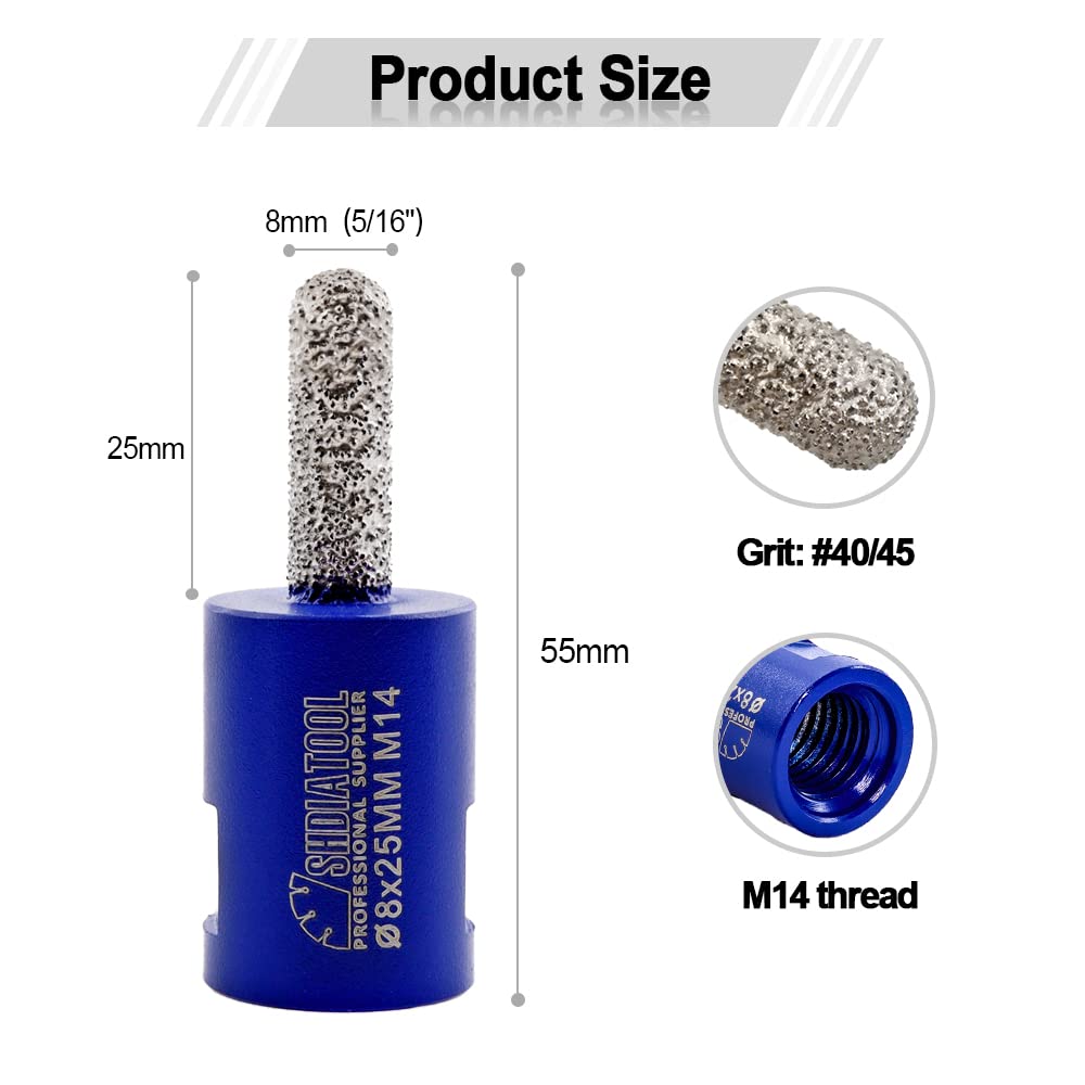 SHDIATOOL Diamentowe bity do moździerza, 8 mm x 25 mm Gwint M14 do starej zaprawy, dmuchane, uszkodzone cegły lub usuwanie kamienia naturalnego, 2 szt