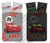 Parure de lit Disney Cars phosphorescente | Housse de Couette Junior 100x135 cm + taie d'oreiller 40x60 cm, 100% Coton | Parure de lit bébé réversible Flash McQueen, idéale pour Les Tout Petits