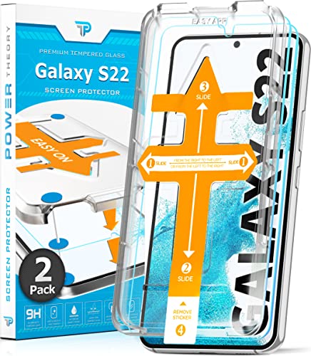 Power Theory Schutzglas für Samsung Galaxy S22 Schutzfolie, Glas Displayschutz mit Schablone, Displayschutzfolie, Glas Folie mit Anbringhilfe [2 Stück] Cover