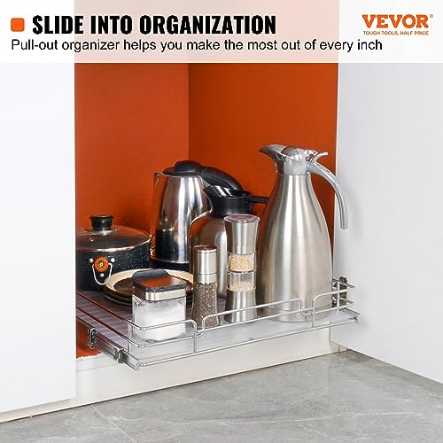 Image of VEVOR 21.5 inch Wx21 Dx3.5 H Pull Out Cabinet Organizer, Heavy Duty Slide Out Pantry Shelves, Chrome-Plated Steel Roll Out Drawers, Storage for Home, Under Sink, 23 inch Wx22 Dx7 H Install Size for Cabinet