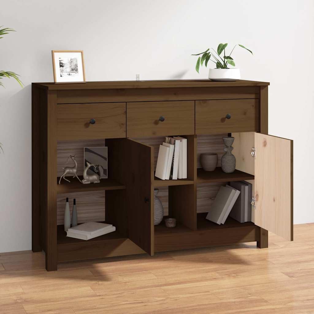 Credenza marrone miele, 100 x 35 x 74 cm, in legno massello di