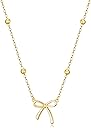 Christmas Gifts Stocking Stuffers for Women Dainty Bow Necklace 14K Gold Plated Cute Choker Small Pendant Charm Necklaces Teen Gift Trendy Stuff Personalized Jewelry