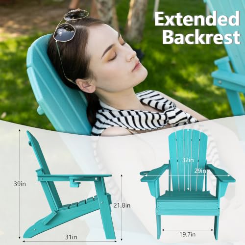 Image of Plawdlik HDPE Folding Adirondack Chair Set of 2 with Cup Holder, Aruba