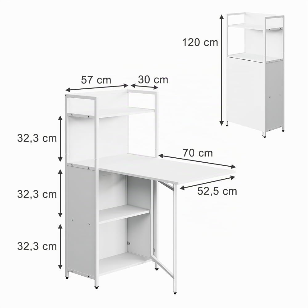 Vicco Scrivania Savio, Bianco, 30-100 x 57 cm