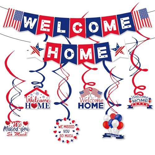 Welcome Home Banner Red White and Blue Paper Welcome Home Decoration for Military Army Returning Homecoming Party