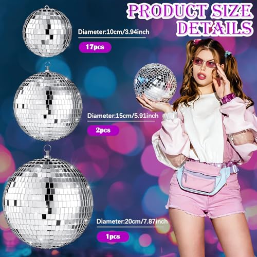 Image of MTLEE 20 Pcs Disco Balls Decorations Assorted Size Party Decor Disco Ball Ornaments Mirror Mini Large Hanging with Rope for Wedding Festival Stage Prop(8,6,4 Inch)