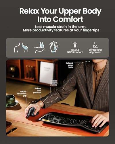 Image of ProtoArc EM11 NL Wireless Ergonomic Vertical Mouse, Rechargeable, Gray | 58 vertical design supports a natural wrist posture, connect 3 devices via Bluetooth /2.4G USB-A, 500mAh USB-C rechargeable.