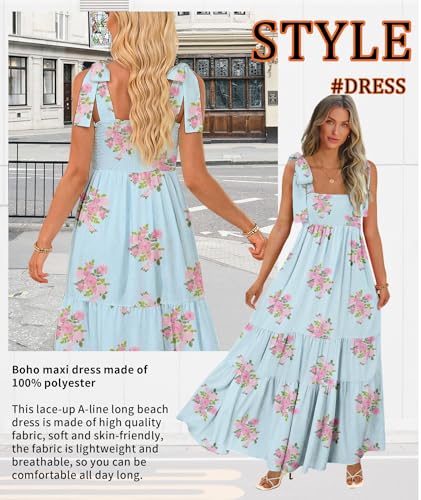 Image of CURBODO Women's Summer Maxi Dress Boho Spaghetti Straps Casual Long A-line Smocked Beach Dress Square Neck Flowy Sun Dress