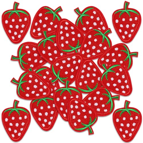 LLMSIX 20PCS Cute Strawberry Iron On Patch Embroidered Iron On/Sew On Strawberry Patches Fruit Decorative Patches for Clothing Hats Backpacks DIY Accessories (2 x1.5in / 5.2x4cm)