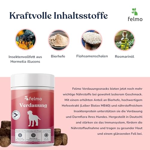 Verdauungs-Snacks für Hunde - Mit Bierhefe, Hefeextrakt & Insekten-Vollfett - Prebiotische Snacks für Darm-Balance, Haut- & Immungesundheit - getreidefrei - Made in Germany -(180g)