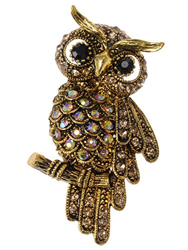 Alilang Antique Gold Tone Light Topaz Colored Rhinestones Owl Bird