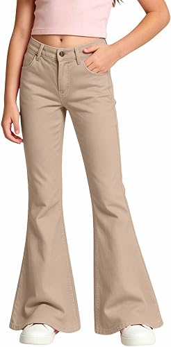 School Uniform Pants for Girls Elastic High Waisted Flare Dress Trousers