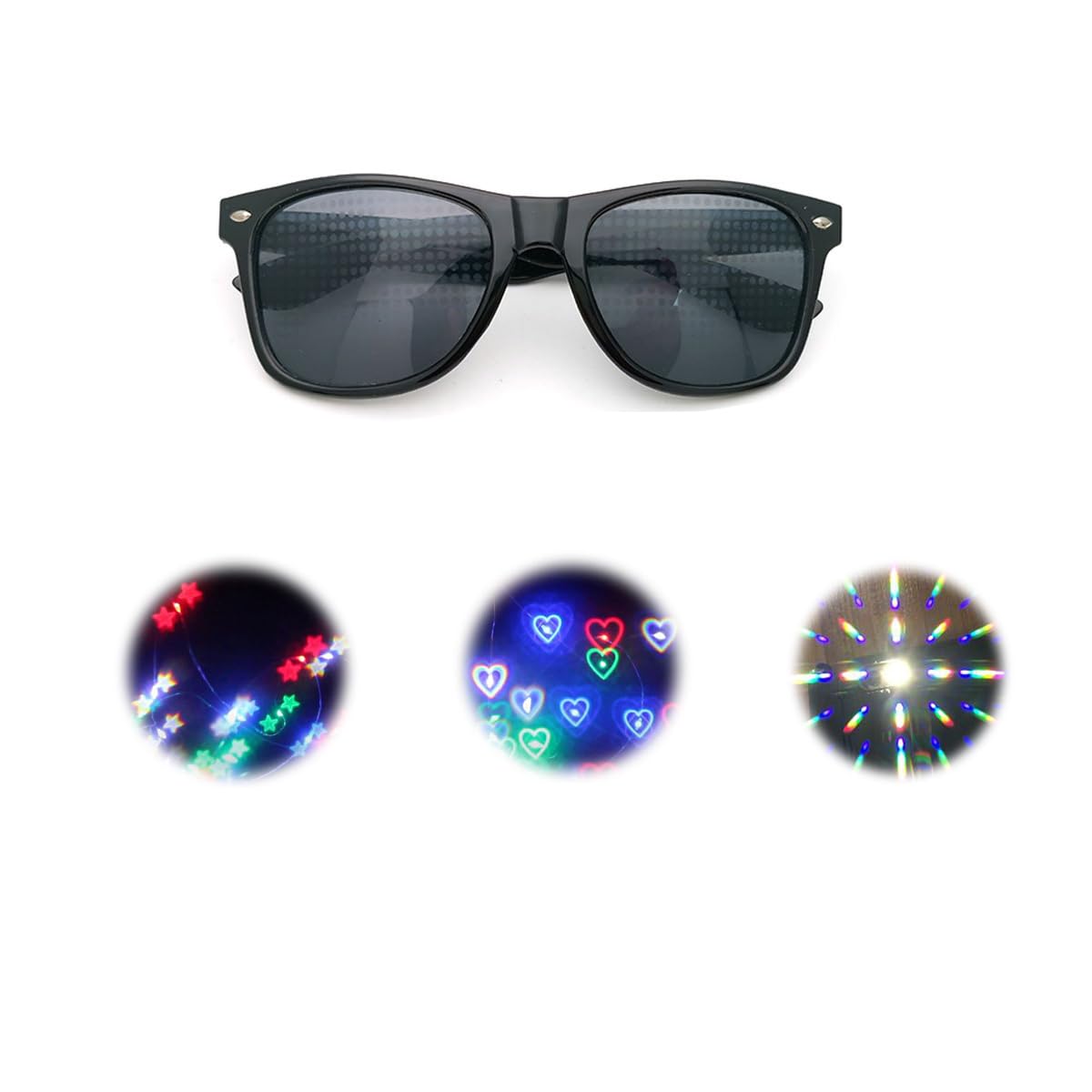 Weenwill Diffraction Glasses,3 Pcs 3D Prism Heart Star Firework Effect Rave Glasses Kaleidoscope Refraction Party Glasses Women Men for Night Music Concert Party Club Accessories - Image 3