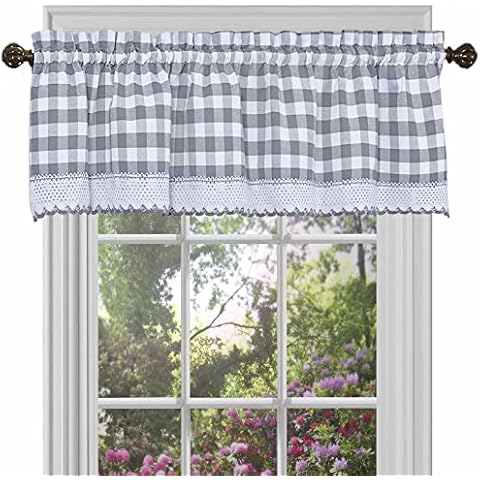Achim Buffalo Check Valance Curtains, Grey & White Cover