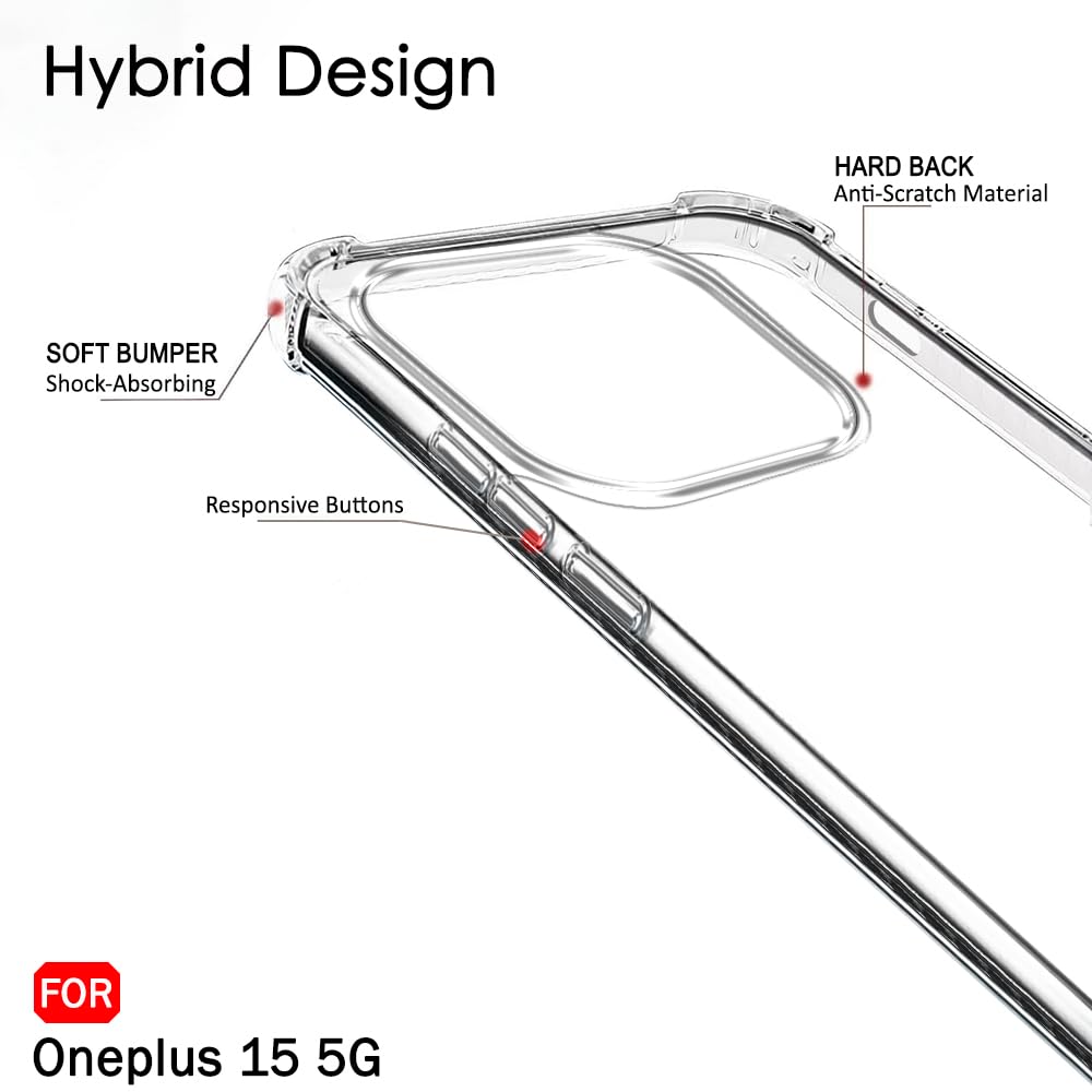 TheGiftKart Crystal Clear Back Cover Case for OnePlus 15 5G | Shock Proof 360° Protection | Hard Clear Back Cover Case for OnePlus 15 5G (PC & TPU, Transparent Bumper) — Amazon image 5