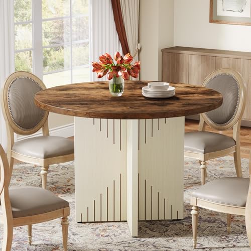 Tribesigns Table de salle à manger ronde pour 4 personnes, table de salle à manger en bois avec socle sur pied, 100 cm, pour cuisine, salle à manger, salon,...