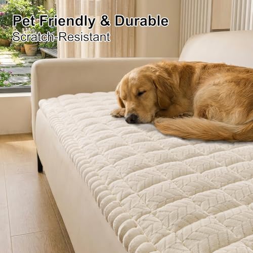 Smiry Non Slip Couch Covers for Dogs, Fuzzy Pet Couch Covers for 2-3 Cushion Sofa Pet Friendly, Soft Sofa Slipcovers Cushion Furniture Protector Washable (Beige, 27.6" x 59") - Image 3